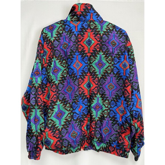 Vintage 90s Geometric Aztec Pattern Lightweight Windbreak Jacket Women’s XL - Picture 5 of 10